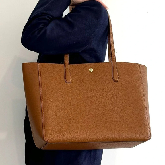 NEW Tory Burch tote bag brown tan leather open style gold-tone hardware NWT - Picture 1 of 6